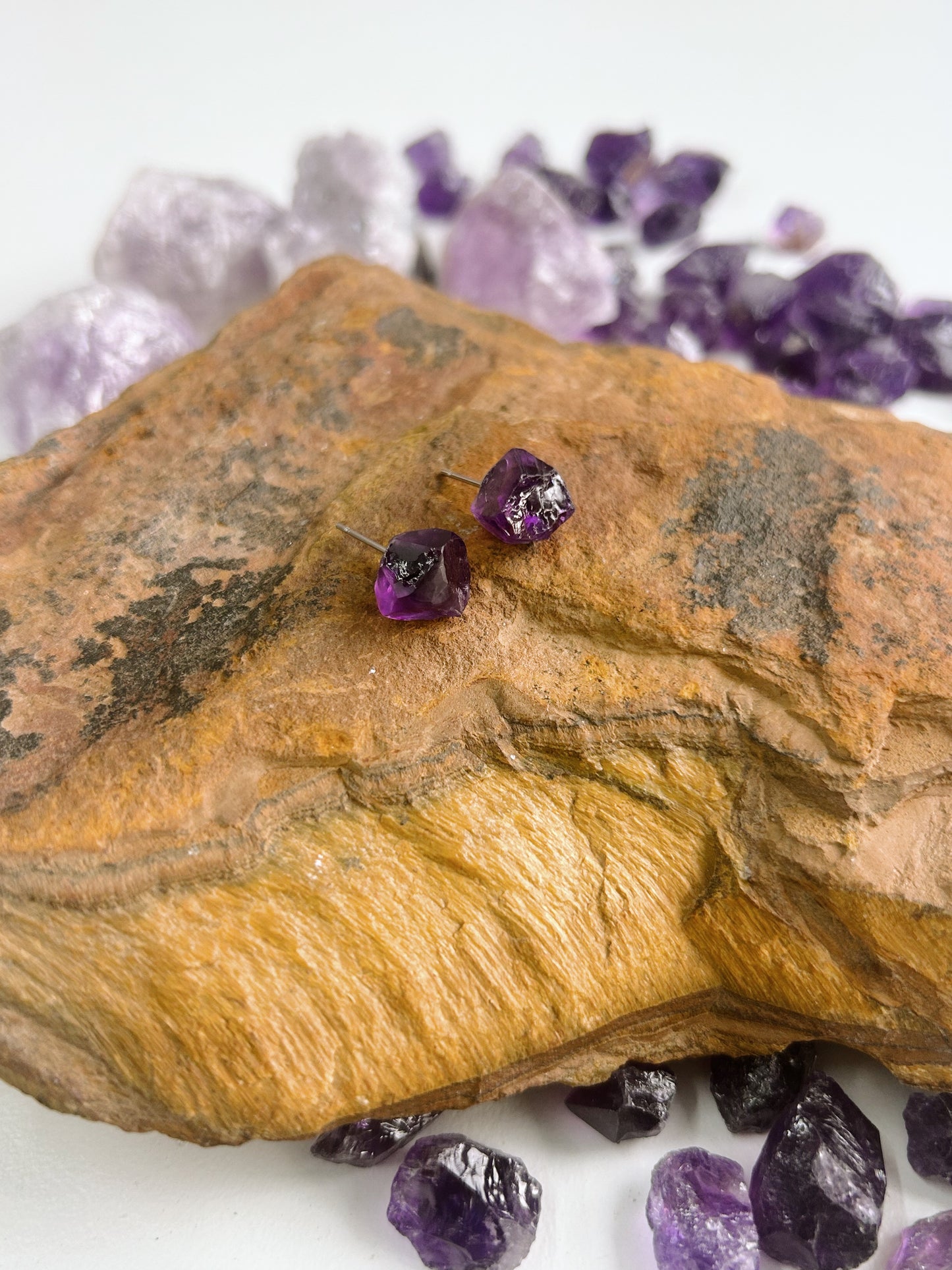 Raw Amethyst Stud Earrings